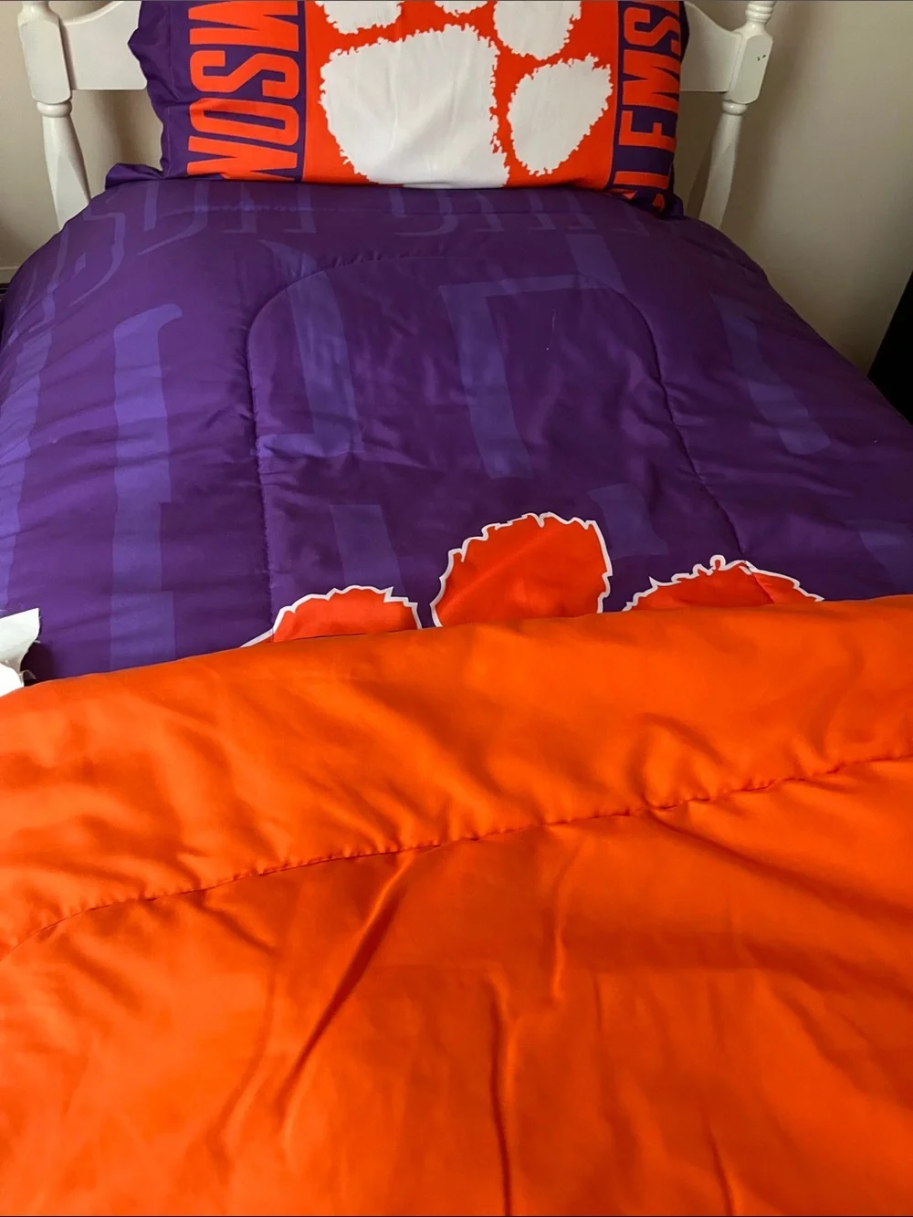 Northwest Purple and Orange Clemson Paw Comforter